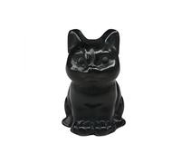 Manekieko Obsidiana Negra Gato Feliz Cristales y Piedras Curativas Figuras Coleccionables, 1.5 Pulgadas Talladas a Mano Escultura Animal de Piedras Preciosas Decoración del Hogar para los Amantes de
