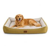 MANEMI Cama para Perros de Tela Efecto Lino, Cama Mullida con Relleno de Fibra de Poliéster, Base Antideslizante, Cama para Perros Pequeños, Medianos y Grandes, Disponible en Varios Tamaños y Colores