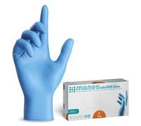 maneo 500 guantes desechables azules talla L, guantes de nitrilo sin polvo y sin látex, artículos de goma de un solo uso para limpieza, cocina y uso doméstico