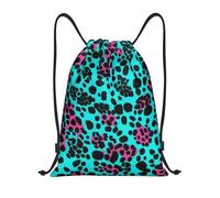 Manera Bolsa con Cordón Lindo Leopardo Verde Azulado Mochila con Cordón con Cordón Bolsa De Deporte para Viaje Nadar Acampada 36X42Cm