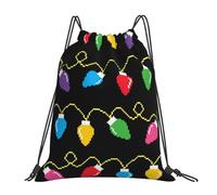 Manera Mochila Cordónes Patrón de Luces de píxeles navideñas Gym Bag Práctico Bolsa con Cordón para Mujer Hombre Viaje 36X42cm