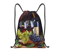Manera Mochilas Cordón Arte, Copas de Vino Tinto y Uvas Bolsa de Deporte Robusto Bolsas Cordon de Gimnasio para Adulto Mujer Viaje 36X42cm