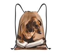 Manera Mochilas Cordón Libro de Lectura sobre Perros Salchicha, Unisex Bolsas de Cuerdas, con cordón Saco de Deporte, para Mujer Acampada 36X42cm