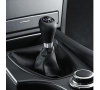 Maneta de cambio de cuero deportivo M para BMW de 6 velocidades con emblema M y anillo cromado | para E46, E60, E61, E63, E64, F25, F26 | Maneta de cambio deportiva para vehículos con transmisión