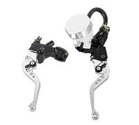 Manetas Moto Cilindro hidráulico de aluminio Depósito principal Palanca freno Cable Juego manijas embrague Uso apto for motocicleta 250CC a 500CC(Silver)
