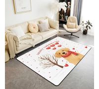 Manfei Alfombra con diseño de perro de dibujos animados para interiores, decoración de habitación de niños y niñas, diseño romántico de corazón rojo, antideslizante, absorbente, 6 pies 6 pulgadas x 4