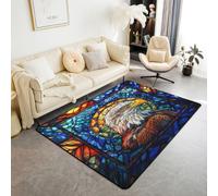 Manfei Alfombra de águila de 3 x 5 pies, decoración de animales salvajes con pájaros 3D para niñas, mujeres, hombres, adolescentes, estilo artístico de vidrieras, alfombra que no se desprende para