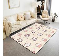 Manfei Alfombra de área de gato lindo de 3 x 5 pies para niñas y niños, animales kawaii, juego de alfombras beige con dibujos animados de corazón, estrellas y patas, para sala de estar, dormitorio