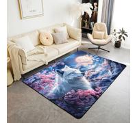 Manfei Alfombra de área de lobo blanco con diseño de árboles florales rosas en acuarela para interiores, alfombras de entrada para niños y niñas, decoración de habitación de niños y niñas, alfombras