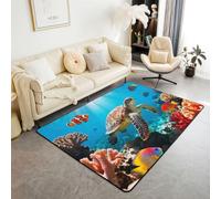 Manfei Alfombra de área de tortuga marina 3D con peces tropicales salvajes, alfombra que no se desprende para niños, adolescentes y adultos, animales marinos submarinos, alfombra antideslizante para