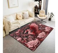 Manfei Alfombra de área infantil con diseño de dragón de dibujos animados, vida silvestre mágica occidental, alfombra de entrada para niñas y niños, alfombra antideslizante romántica floral de