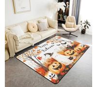 Manfei Alfombra de Halloween para interiores, diseño de murciélago fantasma, gato, alfombra de entrada para decoración de habitación de niños y niñas, alfombra antideslizante y absorbente, 4 pies 11