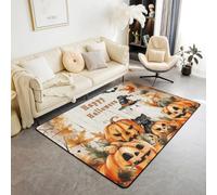 Manfei Alfombra de Halloween para interiores, diseño de murciélago, gato fantasma, alfombra de entrada para decoración de habitación de niños y niñas, hojas de arce otoñales, calabaza, antideslizante