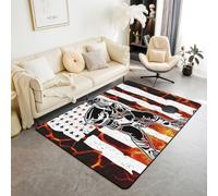 Manfei Alfombra de hockey naranja con bandera estadounidense de fuego, para interiores, alfombra de entrada para niños y niñas, decoración de habitación de niños, niñas, temática de juegos de pelota