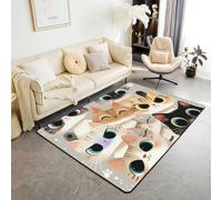 Manfei Alfombra de interior con diseño de gato de dibujos animados, color blanco, alfombra de entrada para decoración de habitación de niños y niñas, alfombras absorbentes antideslizantes con temática