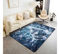 Manfei Alfombra de lobo de 5 x 6 pies 6 pulgadas, alfombra de animales salvajes para mesita de noche, sala de estar, patio, sofá, decoración de invierno para niños, adolescentes y hombres