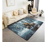Manfei Alfombra de oso de 5 x 6 pies 6 pulgadas, con temática de pinos con temática de invierno y nieve, alfombra decorativa para mujeres, adultos, hombres, adolescentes, animales salvajes