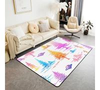 Manfei Alfombra de ovni alienígena para sala de estar, dormitorio, tienda de campaña, árboles misteriosos, alienígenas, suave, acogedora, colorida, decoración de bocetos, alfombra decorativa para