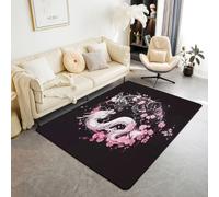 Manfei Alfombra decorativa con diseño de dragón blanco y negro, estilo japonés, cerezo en flor, para sala de estar, dormitorio, feliz día de San Valentín, alfombra negra y blanca, 5 x 6 pies 6