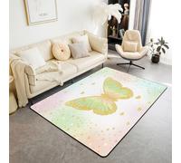 Manfei Alfombra romántica de mariposa para niños, diseño geométrico de estrellas y corazón, alfombra de entrada para niñas y niños, alfombra antideslizante estilo princesa dulce, decoración de sala de