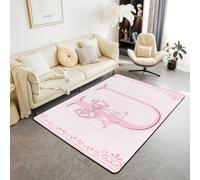 Manfei Alfombra rosa con letra U, diseño de princesa Bowkont, alfombra de entrada para decoración de habitación de niños y niñas, alfombra antideslizante absorbente con lazo floral en acuarela, 6 pies