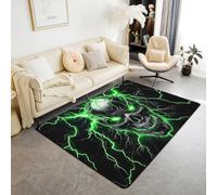 Manfei Alfombra temática de Halloween con diseño de calavera de rayo verde para interiores, alfombras de entrada para niños y niñas, decoración de habitación de niños y niñas, alfombras absorbentes