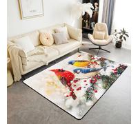 Manfei Alfombras coloridas de pájaros, alfombra antideslizante de Navidad cardenal del norte, bayas rojas, hojas de acebo, alfombra de entrada, animales salvajes, decoración del hogar, sala de estar