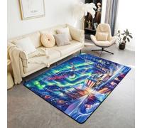 Manfei Aurora Alfombra decorativa de 5 x 6 pies 6 pulgadas, luz del norte, alfombra decorativa para mujeres, adultos, hombres, adolescentes, camión águila, bandera estadounidense, antideslizante