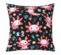 Manfei Axolotl - Funda de almohada de doble cara con diseño de caballito de mar y peces y estrellas de mar, color negro, para decoración de habitación de niños y niñas, funda de cojín de vida marina