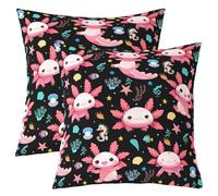 Manfei Axolotl - Funda de almohada de doble cara con diseño de caballito de mar y peces y estrellas de mar, color negro, para decoración de habitación de niños y niñas, funda de cojín de vida marina