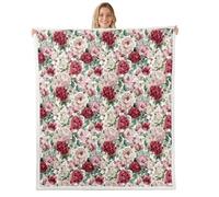 Manfei Blooming - Manta floral para niños, manta de cama botánica de jardín de acuarela, decoración rústica de sofá para niñas y niños, manta mullida roja, rosa y verde, 40 x 50 pulgadas