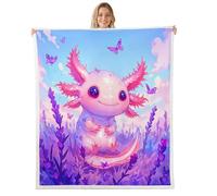 Manfei Bonita manta de ajolote rosa, acuarela, lavanda, floral, mariposa, manta de forro polar, manta acogedora para cama, sofá, decoración de habitación de niños y niñas, suave y transpirable (30 x