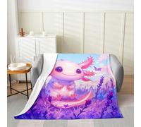 Manfei Bonita manta de franela rosa con diseño de ajolote acuarela, lavanda, floral, mariposa, manta acogedora para cama, sofá, decoración de habitación de niños y niñas, suave y transpirable (90 x 90