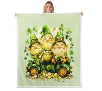 Manfei Bonita manta de gnomos de primavera, trébol verde, moneda dorada, manta de forro polar para el día de San Patricio, manta acogedora para cama, sofá, decoración de habitación de niños y niñas