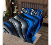 Manfei Colcha azul real y gris, tamaño doble, juego de colcha de rayas onduladas geométricas, 3 piezas, colcha acolchada abstracta moderna con 2 fundas de almohada, decoración de habitación de niños