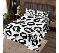 Manfei Colcha blanca y negra, tamaño individual, juego de colcha de graffiti de pintura artística moderna, colcha acolchada con 1 funda de almohada, decoración de habitación de niños, edredón suave