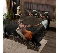 Manfei Colcha de ciervo de alce, tamaño King, juego de colcha de cuernos de cabaña de cabaña, 3 piezas, colcha acolchada con ramas de árbol con 2 fundas de almohada, decoración de habitación de niños