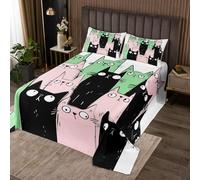 Manfei Colcha de gatos Kawaii de tamaño doble, juego de colcha con estampado de animales, 3 piezas, colcha acolchada con temática animal con 2 fundas de almohada, decoración de habitación de niños