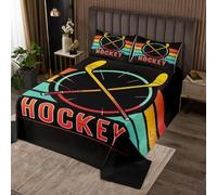 Manfei Colcha de hockey tamaño King, juego de colcha con temática deportiva de hockey sobre hielo, 3 piezas, colcha acolchada con 2 fundas de almohada, decoración de habitación de niños, edredón suave