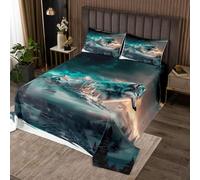 Manfei Colcha de lobo 3D tamaño individual, juego de colcha de castillo de ensueño, 2 piezas, colcha acolchada con temática de animales salvajes con 1 funda de almohada, decoración de habitación de