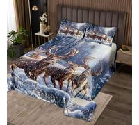 Manfei Colcha de nieve de alce tamaño individual, juego de colcha de invierno de 2 piezas, colcha acolchada de animales estilo granja con 1 funda de almohada, decoración de habitación de niños y niños