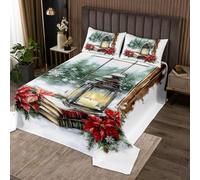 Manfei Colcha estilo invierno tamaño doble, decoración de flores de Navidad, juego de colcha de 3 piezas, colcha acolchada con 2 fundas de almohada, decoración de habitación de niños, edredón suave