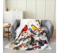 Manfei Coloridas mantas de franela de pájaro, manta de forro polar cardenal del norte, para niños, niñas, adultos, bayas rojas, hojas de acebo, mantas peludas de animales salvajes, manta sherpa