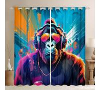 Manfei Cortina de dormitorio con diseño de simio hippie, acuarela, graffiti, chimpancé, para sala de estar de niños, decoración de habitación con música de animales salvajes, cortinas para ventanas