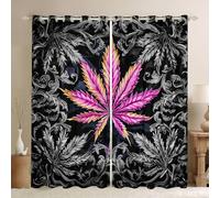 Manfei Cortina de hojas de cannabis para sala de estar, hojas de marihuana, para mujeres y hombres, cortinas de cocina, decoración de habitación, cortinas de ventanas, cortinas moradas, 167.6 cm de