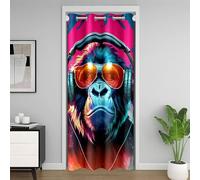 Manfei Cortina de puerta con diseño de graffiti simio para privacidad en la puerta, con auriculares hippie, música, puerta corrediza, armario, chimpancé, animales salvajes, cortinas de privacidad para