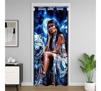 Manfei Cortina de puerta de luna de lobo para privacidad en la puerta, estilo tribal exótico, cortinas de puerta corrediza de armario, lobo salvaje, cortinas de privacidad para separador de