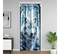 Manfei Cortina opaca con diseño de lobo para jóvenes, adolescentes y adultos, sala de estar, animales salvajes, 34 pulgadas de ancho x 80 pulgadas de largo, puertas de invierno con vista de nieve
