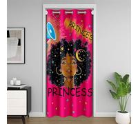 Manfei Cortina opaca con purpurina para puerta de niña, diseño de princesa con luna y luna para dormitorio, puerta, sala de estar, cortina de puerta de niña afroamericana, decoración de habitación de