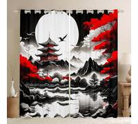 Manfei Cortinas de dragón para dormitorio, sala de estar, 66 pulgadas de ancho x 72 pulgadas de largo, cortinas de ventanas samurai japonesas bloquean del 30% al 50% de la luz, estilo pintura de tinta